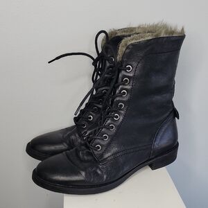Seychelles Geode Black Lace Up Boots with Fur Lining Size 8